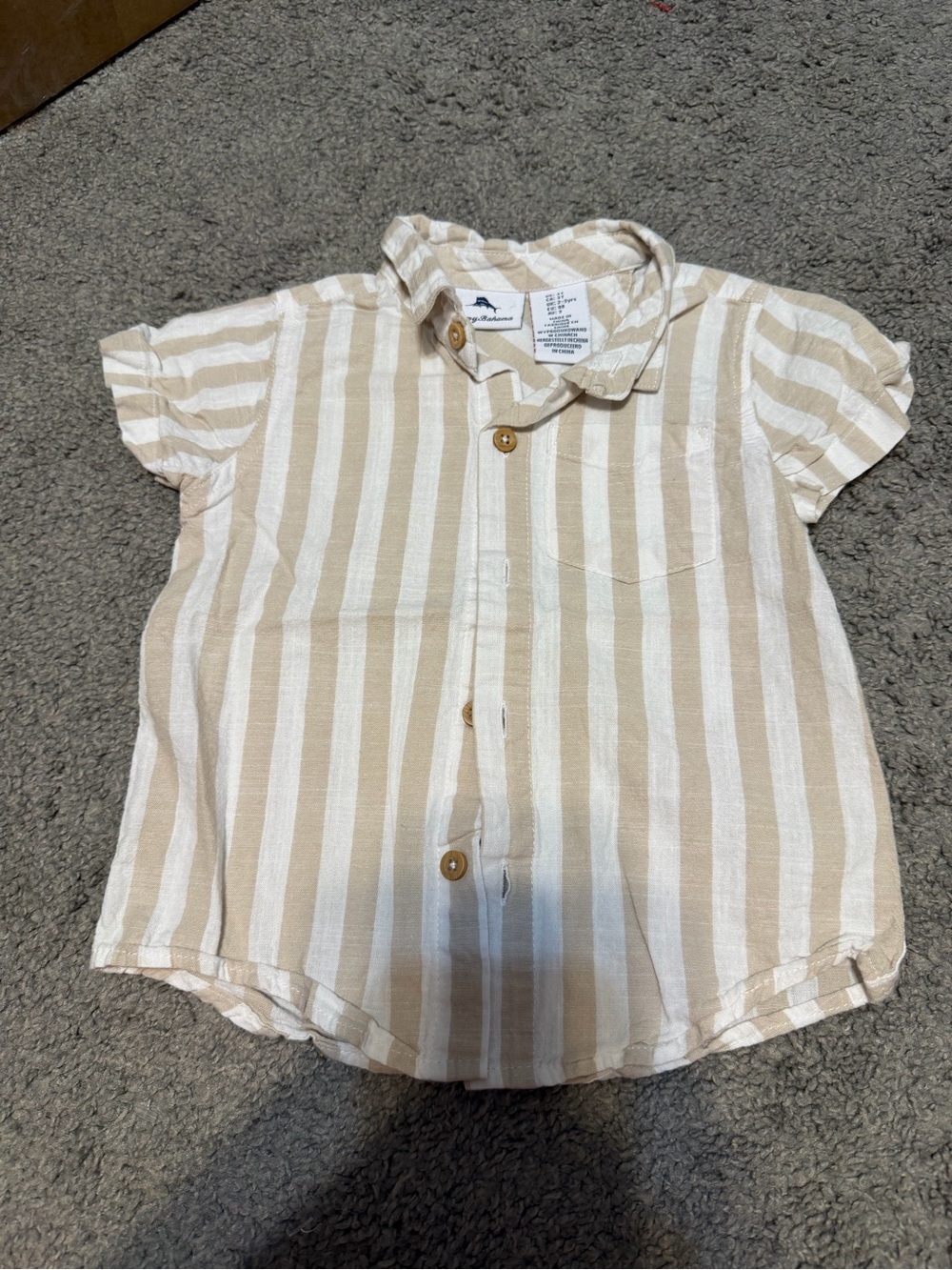 Tommy Bahama Beige & White Striped Short-Sleeve Button Shirt - Kids